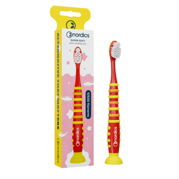 SZCZOTECZKA DO ZĘBÓW DLA DZIECI 10500 SUPER MIĘKKA CZERWONO - ŻÓŁTA RAKIETA - NORDICS