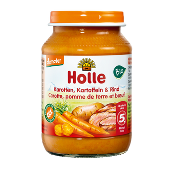 MARCHEW - ZIEMNIAK - WOŁOWINA BEZ DODATKU CUKRÓW BEZGLUTENOWE OD 5 MIESIĄCA DEMETER BIO 190 g (SŁOIK) - HOLLE