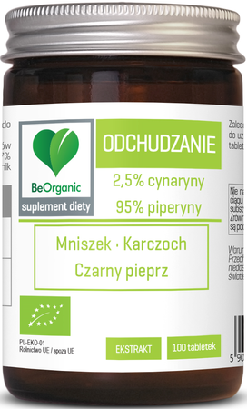 TABLETKI WSPOMAGAJĄCE ODCHUDZANIE (MNISZEK, KARCZOCH, CZARNY PIEPRZ) BIO 100 szt. - BE ORGANIC