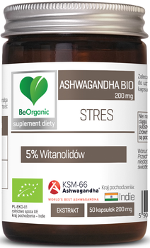 ASHWAGANDHA EKSTRAKT BIO (200 mg) 50 KAPSUŁEK - BE ORGANIC