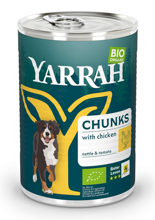 (DLA PSA DOROSŁEGO) KAWAŁKI KURCZAKA Z POMIDOREM I POKRZYWĄ BIO 405 g - YARRAH