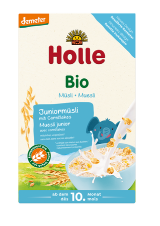 MUSLI JUNIOR Z PŁATKAMI KUKURYDZIANYMI BEZ DODATKU CUKRÓW OD 10 MIESIĄCA DEMETER BIO 250 g - HOLLE