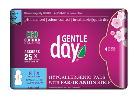 PODPASKI HIGIENICZNE Z PASKIEM ANIONOWYM NA NOC 8 szt. - GENTLE DAY