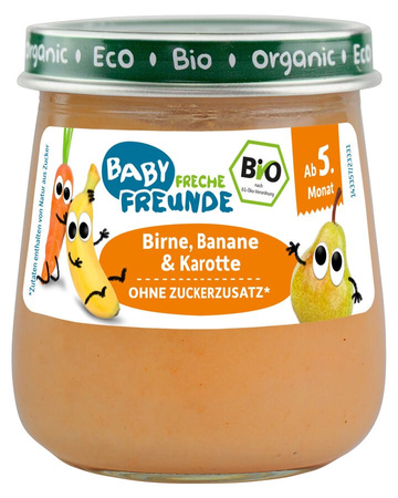MUS GRUSZKA - BANAN - MARCHEW BEZ DODATKU CUKRÓW BEZGLUTENOWY OD 5 MIESIĄCA BIO 120 g - FRECHE FREUNDE