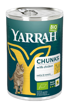 (DLA KOTA DOROSŁEGO) KAWAŁKI KURCZAKA Z POMIDOREM I POKRZYWĄ BIO 405 g - YARRAH
