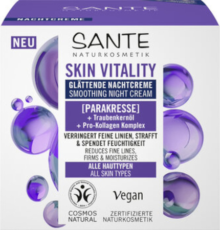 KREM DO TWARZY NA NOC WYGŁADZAJĄCY Z PARAKRESEM, OLEJEM Z PESTEK WINOGRON I KOMPLEKSEM PRO-KOLAGENOWYM ECO 50 ml - SANTE