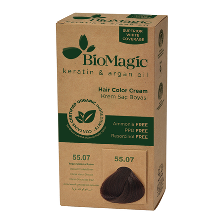 FARBA DO WŁOSÓW CIEMNY CZEKOLADOWY BRĄZ (55.07) 250 g - BIOMAGIC
