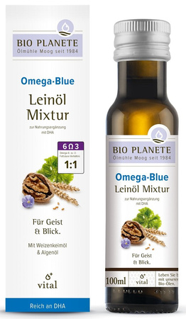 OMEGA BLUE - MIESZANKA Z OLEJEM LNIANYM (ORZECHY WŁOSKIE, ALGI MORSKIE) BIO 100 ml - BIO PLANETE