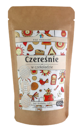 CZEREŚNIE W CZEKOLADZIE BEZ DODATKU CUKRÓW BEZGLUTENOWE 100 g - PIĘĆ PRZEMIAN