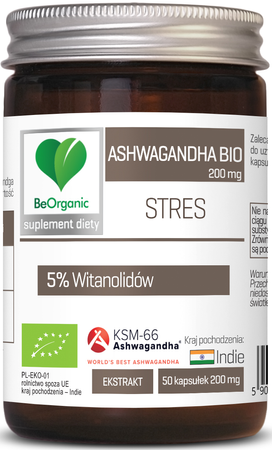 ASHWAGANDHA EKSTRAKT BIO (200 mg) 50 KAPSUŁEK - BE ORGANIC