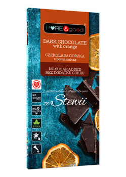 CZEKOLADA GORZKA Z POMARAŃCZĄ ZE STEWIĄ BEZ DODATKU CUKRÓW BEZGLUTENOWA 125 g - PURE&GOOD