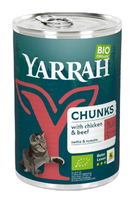 (DLA KOTA DOROSŁEGO) KAWAŁKI KURCZAKA I WOŁOWINY Z POMIDOREM I POKRZYWĄ BIO 405 g - YARRAH